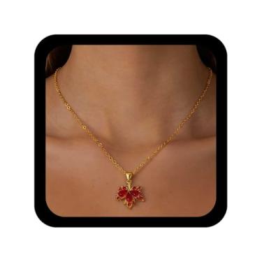 Imagem de Allereyae Boho Colar com pingente de folha de bordo, colar de folhas de cristal vermelho, dourado, rubi, folha de bordo, colar gargantilha de folha de maconha, colar de bordo, joia feminina, Zinco