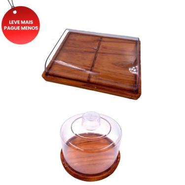 Imagem de OFERTA KIT 2pçs Porta Frios MÉDIO 21X16,5CM, Queijeira de Madeira RÚST