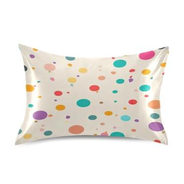 Imagem de Wassud Fronha de cetim com pontos coloridos para cabelo e pele, fronhas de seda lisa, tamanho queen, capas de almofada respiráveis com fecho de envelope