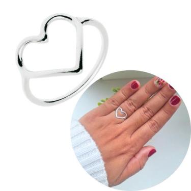 Imagem de Anel de Prata 925 legítima coração grande vazado romântico  - Morganit