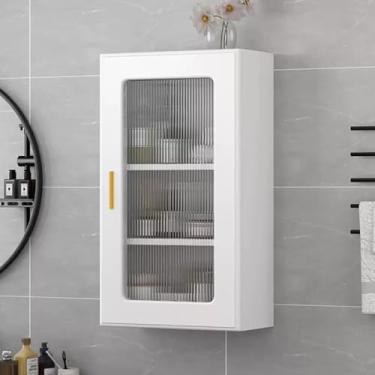 Imagem de Armário de parede de banheiro moderno com porta de vidro - Organizador flutuante de armazenamento de 2/3 níveis para maquiagem, medicamentos e exibição - Armário de madeira elegante montado na parede