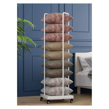 Imagem de Carrinho de almofada rolante com rodas, grande suporte de almofada quadrado comercial alto, organizador de armazenamento de travesseiros de quarto independente moderno branco (1 pacote)