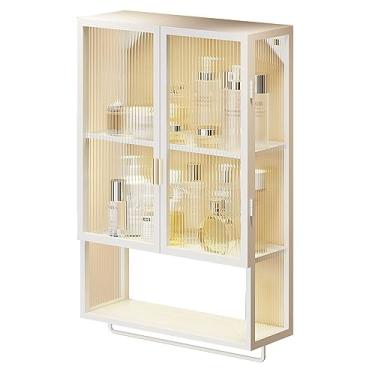 Imagem de Armário de parede de banheiro - Armário de medicamentos de metal com porta de vidro, armazenamento sobre o vaso sanitário, organizador suspenso para banheiro, cozinha e sala de estar - Solução para