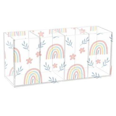 Imagem de Burbuja Porta-canetas de acrílico Rainbow Twigs, 4 compartimentos, suporte de lápis transparente para pincéis de maquiagem, acessórios de mesa de escritório em casa