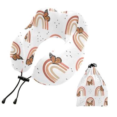 Imagem de Burbuja Almofada de pescoço de borboletas arco-íris para viagem, almofada de viagem de espuma viscoelástica para dormir, suporte de cabeça de avião de carro, lavável na máquina e portátil