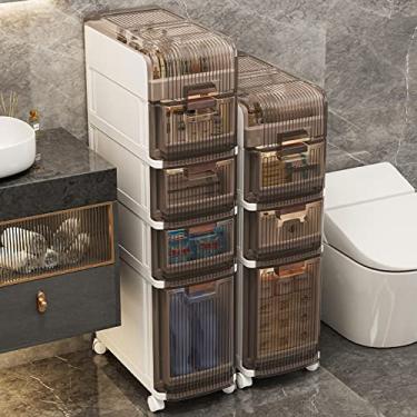 Imagem de Armário fino de chão de banheiro à prova d'água com rodas e gavetas organizador de banheiro lateral estreito para banheiro, quarto, escritório, cozinha, sala de estar