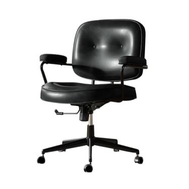 Imagem de Cadeiras de escritório de computador para espaço pequeno, assento de couro e cadeira de tarefas traseiras, cadeira de trabalho para sala de estudo com giro e apoio de braço, cadeira ergonômica para