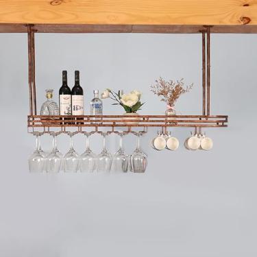 Imagem de Rack de teto para copos de vinho, prateleira de bebidas suspensa, suporte de vidro de vinho de parede de ferro, suporte de exibição de garrafa de vinho de LED, prateleira de vinho de armazenamento