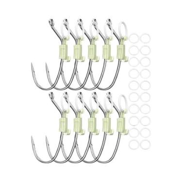 Imagem de Anzóis De Pesca Luminosos De Aço Carbono Com Farpa, 10 Peças, Suporte 