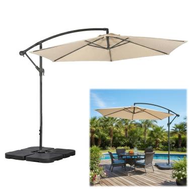 Imagem de Kit Ombrelone Lateral Suspenso 2,5 Metros TAIPU Bege + Base 60 Litros Quadrada Piscina Jardim - AMZ