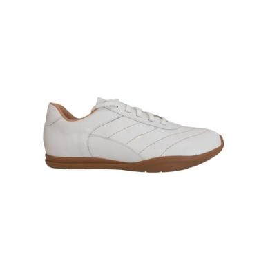 Imagem de Tênis Branco Estilo Chuteira Couro Legítimo Casual Clássico Cor:Branco