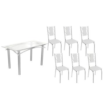 Imagem de Kit Sala de Jantar Elba Lisboa 6 Lugares Tampo de Vidro com Cadeiras Cromadas Courano B...