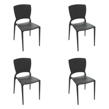 Imagem de Kit 4 Cadeiras Tramontina Sofia Encosto Fechado Preto Em Polipropileno
