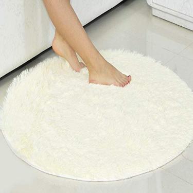 Imagem de Tapetes redondos salsicha, macio, de cor sólida, antiderrapante, para sala de estar, quarto, banheiro, quarto das crianças, tapete de ioga, bege branco, 100 cm