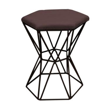 Imagem de Kit 05 Puff Banqueta Louis Industrial Hexágono Ferro Preto Suede Marrom