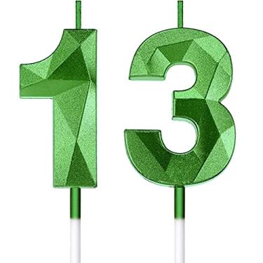 Imagem de Velas de aniversário de 13 anos de velas de números de bolo de feliz aniversário decoração de topo número de design 3D velas Topper de cupcake para aniversário casamento aniversário celebração lembrancinha, verde