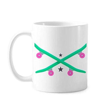 Imagem de Esqui de inverno Esqui Skate Rosa Verde Caneca Cerâmica Café Porcelana Utensílios de Mesa