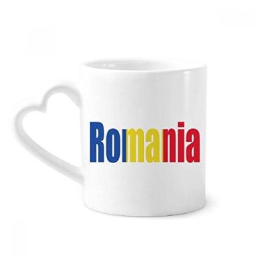 Imagem de Caneca com nome da bandeira do país da Romênia caneca de café cerâmica copo de coração de vidro