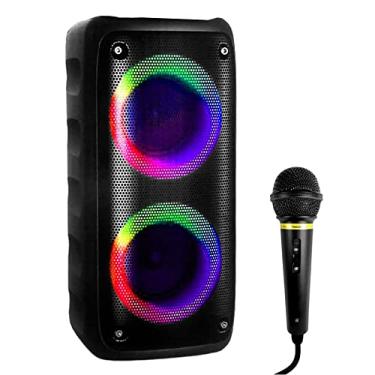 Imagem de Caixa de Som Portátil com Microfone para Karaokê Festas de Aniversário e Eventos Torre 20w Bluetooth Conexão por Celular com Super Leds TWS