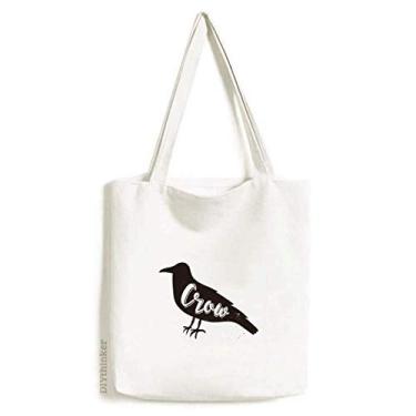 Imagem de Crow Bolsa de lona preta e branca com estampa de animal bolsa de compras casual