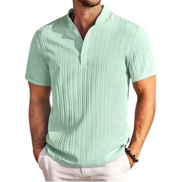 Imagem de COOFANDY Camiseta masculina casual Henley manga curta gola banda verão praia texturizada camiseta, Verde gelo, GG