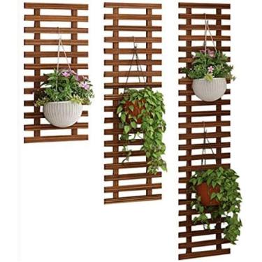 Imagem de Suporte de madeira para plantador de parede, estrutura de escalada, expositor suculento suspenso vertical, cerca, prateleira de flores, decorações de parede para varanda, jardim, sala de est