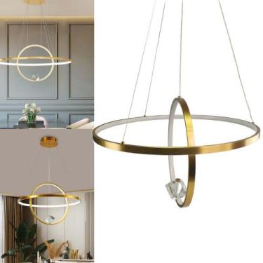 Imagem de Luminaria Lustre Pendente 2 Aneis Arco Infinito Planeta Luxo Diamante 