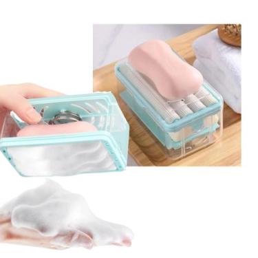 Imagem de Escova Dispenser Saboneteira Multiuso 2X1 Casa Espuma Esfrega Limpeza 