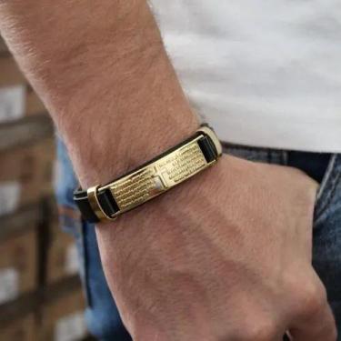Imagem de Pulseira Bracelete Couro Ajustavel Masculina e Feminina com Placa fras