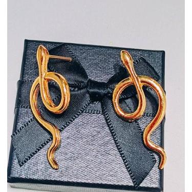 Imagem de Par de Brincos Cobra Lisa Banhado Folheado 18K  Dourado Antialérgico/ 