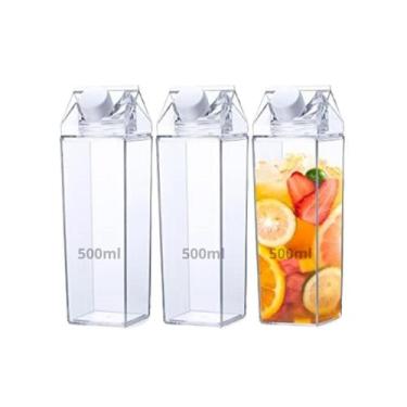 Imagem de Kit 3 Garrafa Acrilico Leite Suco Chá Agua Tampa Rosca 500ml - Paramou