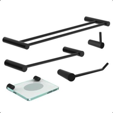 Imagem de Kit Acessórios de Banheiro Duplo Modelo Orion Preto Fosco 5 Peças Greg