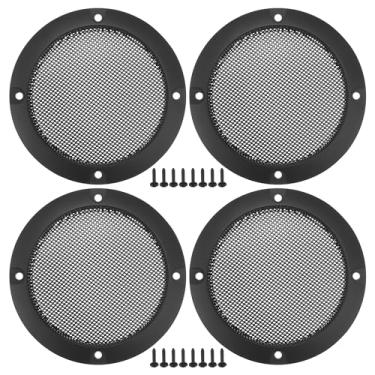 Imagem de ACROPIX Capa universal para grades de alto-falante de carro de 7,6 cm em malha redonda de 7,6 cm para alto-falante de áudio protetor de subwoofer com parafusos de montagem preto fosco - Pacote com 4