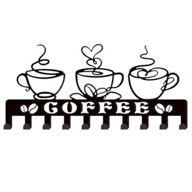 Imagem de SUPERDANT Porta-chaves de metal para xícara de café, linha de arte, decorativo, 10 ganchos, porta-chaves, organizador de café, suporte de parede personalizado, cabide de coleira de cachorro para casa,