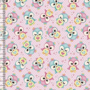 Imagem de Tecido Tricoline Digital Coruja Fundo Rosa 50cm x 1,50mt - PX