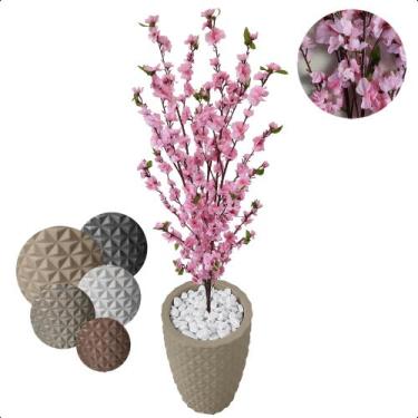 Imagem de Cerejeira Rosa Bebê Flor Artificial com Vaso Decoração - Flor de Menti