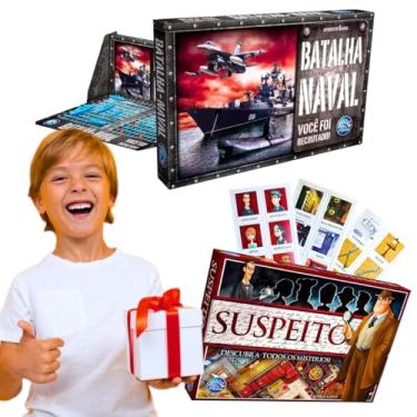 Imagem de Kit 2 em 1 Batalha Naval Classico Jogos De Tabuleiro infantil + Suspeito Descubra Todos Os Mistérios brinquedo infantis educativo presente menina natal dia das criança aniversario