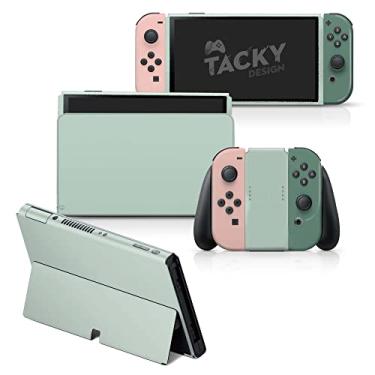 Imagem de Tacky Design Película de cor verde compatível com Nintendo Switch OLED Skin - conjunto de adesivos de vinil 3M com bloqueio de cor - compatível com Nintendo Switch OLED Skin Joy Con, console, Dock -