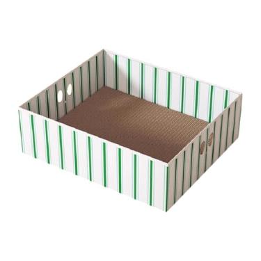 Imagem de Fenteer Gatos casa de papelão gato scratcher caixa cama treinamento brinquedo resistente grande pet scratcher gato papelão para moer patas, Verde Branco