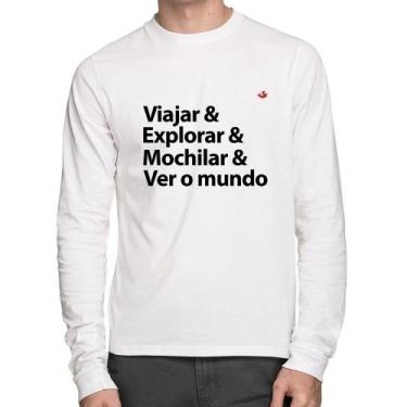Imagem de Camiseta Algodão Viajar & Explorar & Mochilar & Ver o mundo Manga Long