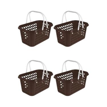 Imagem de Conjunto De 6 Cestas PláSticas De Supermercado De 3 Litros Com AlçAs Resistentes Cesta De Compras PortáTil Leve E Multiuso(Marrom)