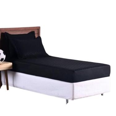 Imagem de Colcha Cobre Leito Jogo Roupa Cama Solteiro 2 Peças Matelado Elastico Volta Toda Macio Simples Basico Quarto Criança Preto