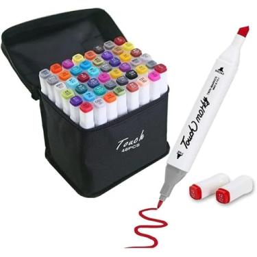 Imagem de Combo de 48 Canetas Marcador Permanente Ponta Dupla – Ideal para Artesanato, Desenho e Anotações em Papel, Plástico e Metal (48)