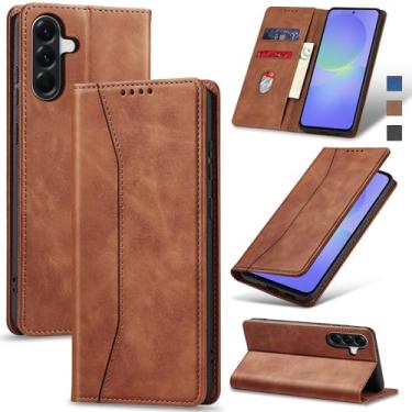 Imagem de Jasonyu Flip Carteira Capa para Samsung Galaxy A36,Capinha Folio Magnética de Couro com Suporte para Cartão,Suporte para Chute - Protetora Durável de TPU à Prova de Choque para Telefone,Marrom