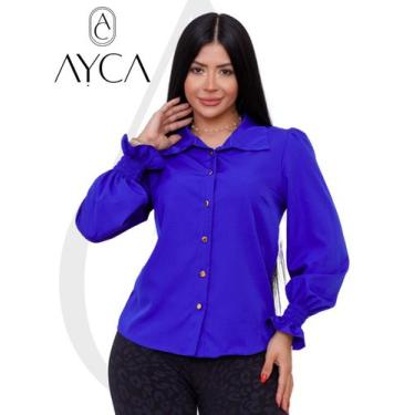 Imagem de Camisa Social Feminina Duna Bege  Manga Princesa Tendencia - AYCA, Azu