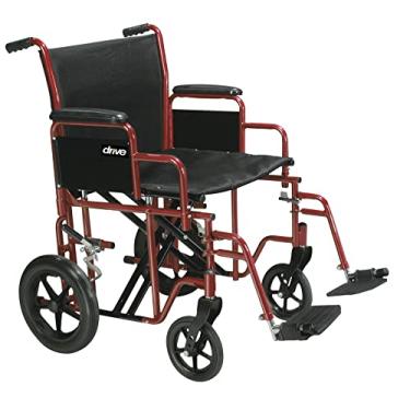 Imagem de Cadeira de rodas de transporte pesado Bariatric da Drive Medical com apoio para os pés Swing-Away, Vermelho, 22 Inch