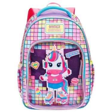 Imagem de Mochila De Costas Escolar Infantil Unicórnio Gamer Meninas - Denlex