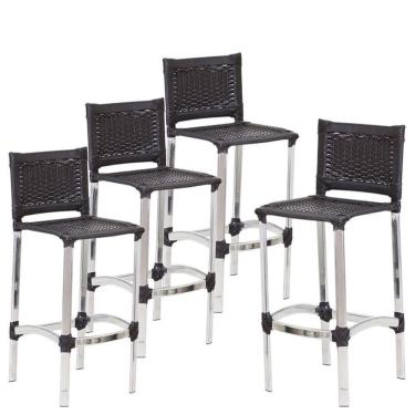 Imagem de Kit 4 Banquetas Alta Madri Alumínio Fibra Sintética Preto Trama Original