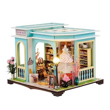 Imagem de Casa de Boneca Madeira DIY, Kit Casa para Montar Alfaiataria Book Nook, Miniatura de Casa de Boneca Madeira DIY Loja de Alfaiate