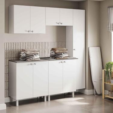 Imagem de Conjunto Armário De Lavanderia 5 Peças Com 2 Balcões Multimóveis Cr30047 Branco